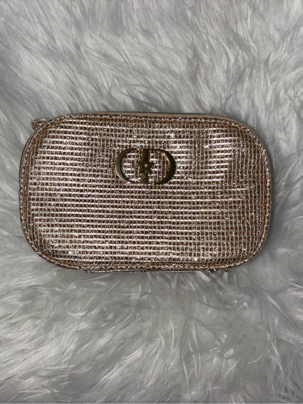 Dior Metallic Rose Gold Cosmetic Pouch with Gold Logo
